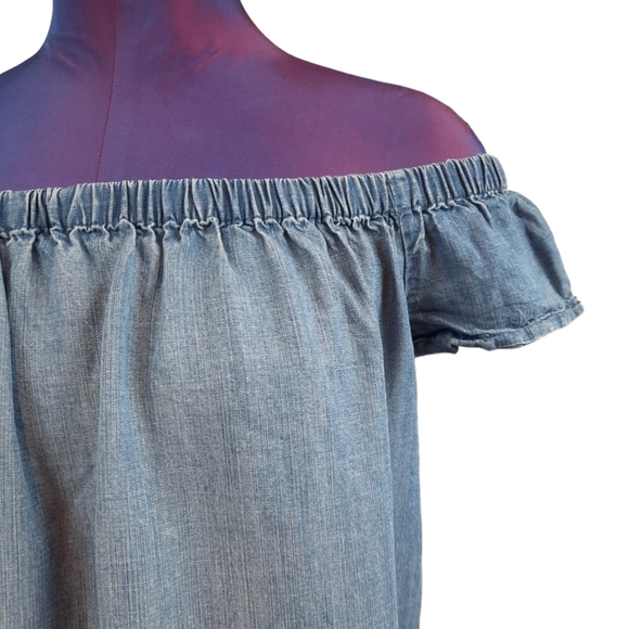 Cloth & Stone Anthropologie Denim Chambray Off the Shoulder Dress Size Small - Picture 2 of 8